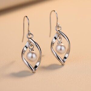 925 Sterling Silver & Freshwater Pearl Earrings, Women's Boho Dangle Earrings